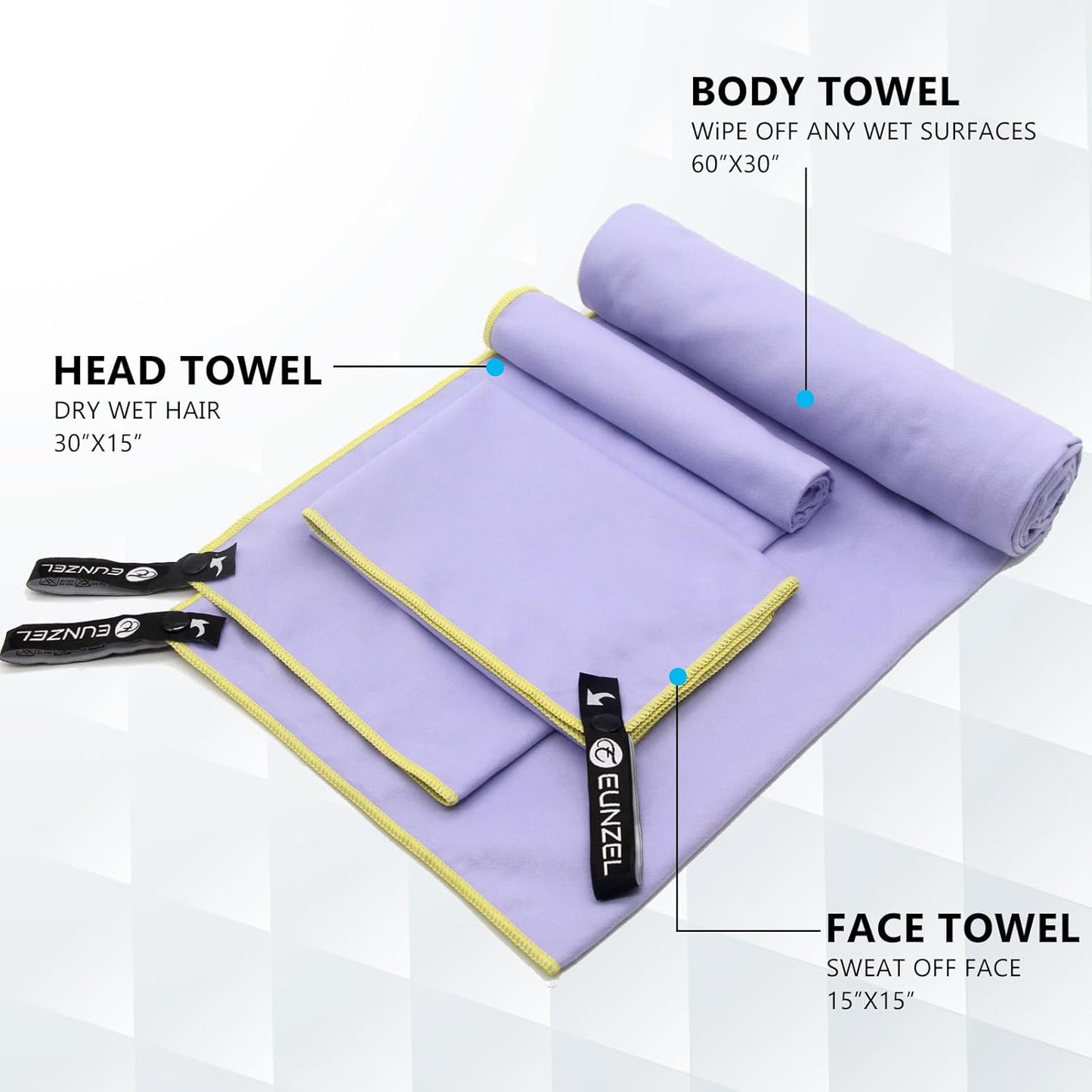 4 Set Quick Dry Camping Towel, Microfiber Travel Towel Super Absorbent Fast Drying Towel for Camping, Beach, Gym, Backpacking & Swimming(Four 3-Piece Towel Sets, Army Green/ Grey/ Taro Purple/ Pink)