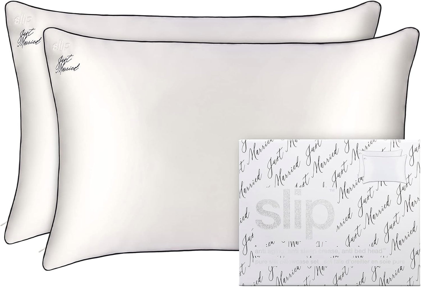 slip The Original Just Married Pillowcase Set | 100% Pure Mulberry Silk | Soft & Smooth for a Luxurious Sleep | Includes 2 Pillowcases, Prevents Hair Breakage, Skin Friendly