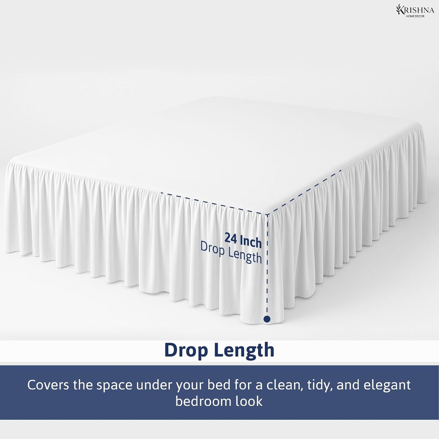 KRISHNA Ruffled Bed Skirt with Split Corners Queen, 100% Microfiber Hotel Quality, 24 Inch Drop Dust Ruffle Gathered Bedskirt with Platform, 60" x 80", White