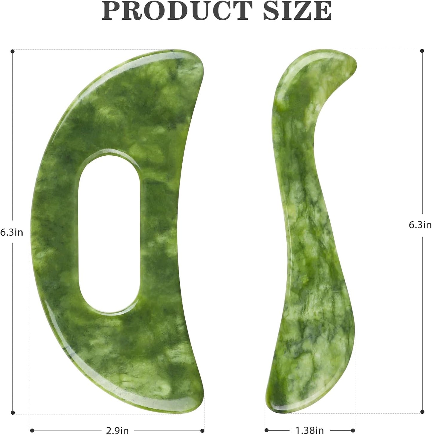 2 PCS Jade Stone Gua Sha Massage Tool, Large Guasha Muscle Scraper Tools Set with Handle Muscle Scraping Massage Tools S Shaped Anti Cellulite Spa Acupuncture Tools for Lymphatic Drainage