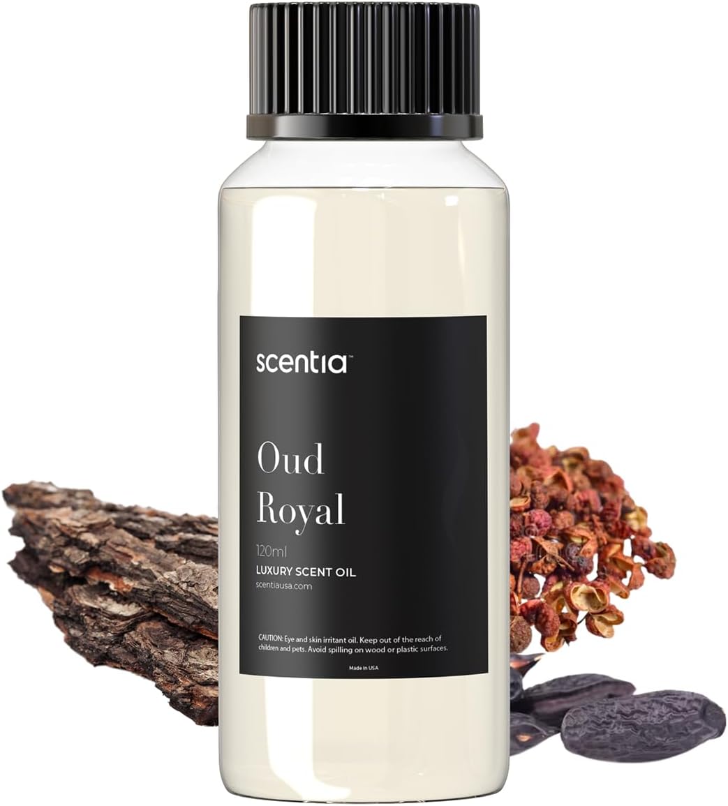 Scentia Oud Royal Hotel Diffuser Oil 120 ml | Oud Royal for Scent Diffuser |Thanksgiving & Holiday Gift Luxurious Aroma, Niche Scent, Cardamom, Rosewood & Oud | 120ml Aromatherapy Fragrance