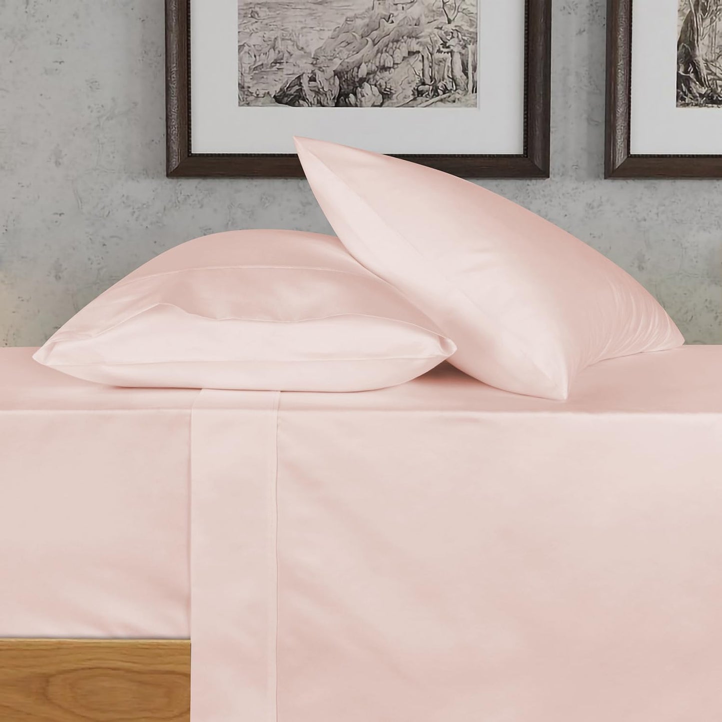 URBANHUT 700 Thread Count Full Size Egyptian Cotton Sheets, 4Pc Sheet Set Soft Luxury Bed Sheets for Full Size Bed, Sateen Weave Hotel Sheets, 14'' Elasticized Deep Pocket - Blush Pink