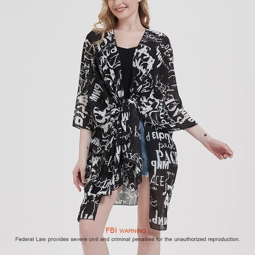 Women's Bohemian Floral Chiffon Beach Cover up Swimsuit Kimono Summer Swimwear Cardigans