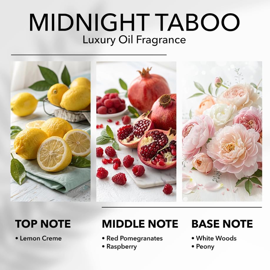 Midnight Taboo Diffuser Oil, Inspired by Luxury Hotels, 16.9 FL Oz, 500 mL, Hotel Scent for Home, Office, Bathroom, Aromatherapy Essential Oil, Lemon & Pomegranate Scents.