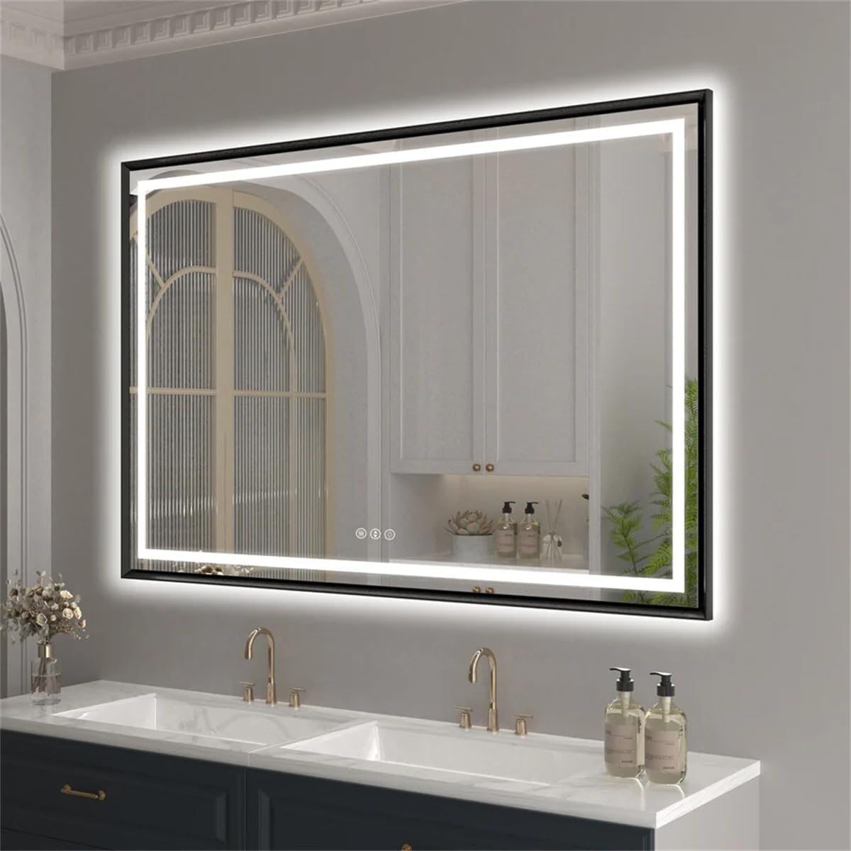 24"x 40" LED Bathroom Mirror with Black Frame, Stepless Dimmable, Anti-Fog, Shatter-Proof, Memory, 3 Colors, LED Vanity Mirror