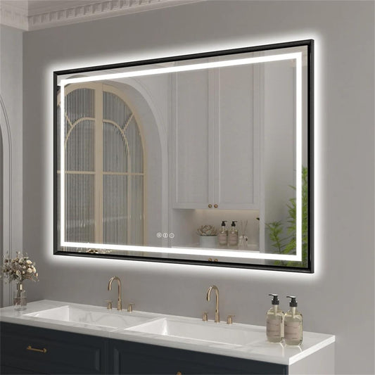 24"x 40" LED Bathroom Mirror with Black Frame, Stepless Dimmable, Anti-Fog, Shatter-Proof, Memory, 3 Colors, LED Vanity Mirror