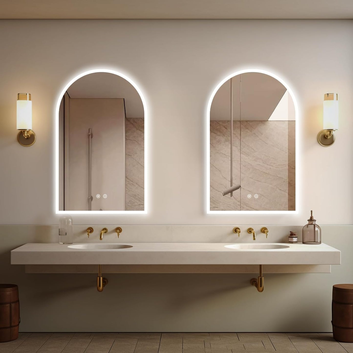 Niccy Arched LED Bathroom Mirror, 40"x24" Arch Frameless Frontlit & Backlit Mirrors for Wall, Arched Lighted Vanity Mirrors with Memory Function for Bathroom Bedroom, Defogger 3 Color, Explosion-Proof