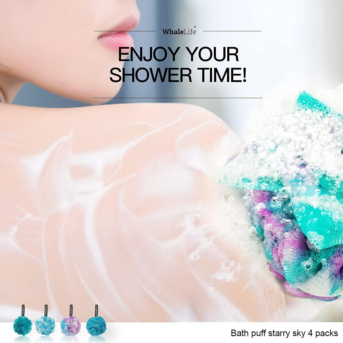 Loofah Sponge Bath Sponge for Women Men 4 Pack (Blue Conbine)