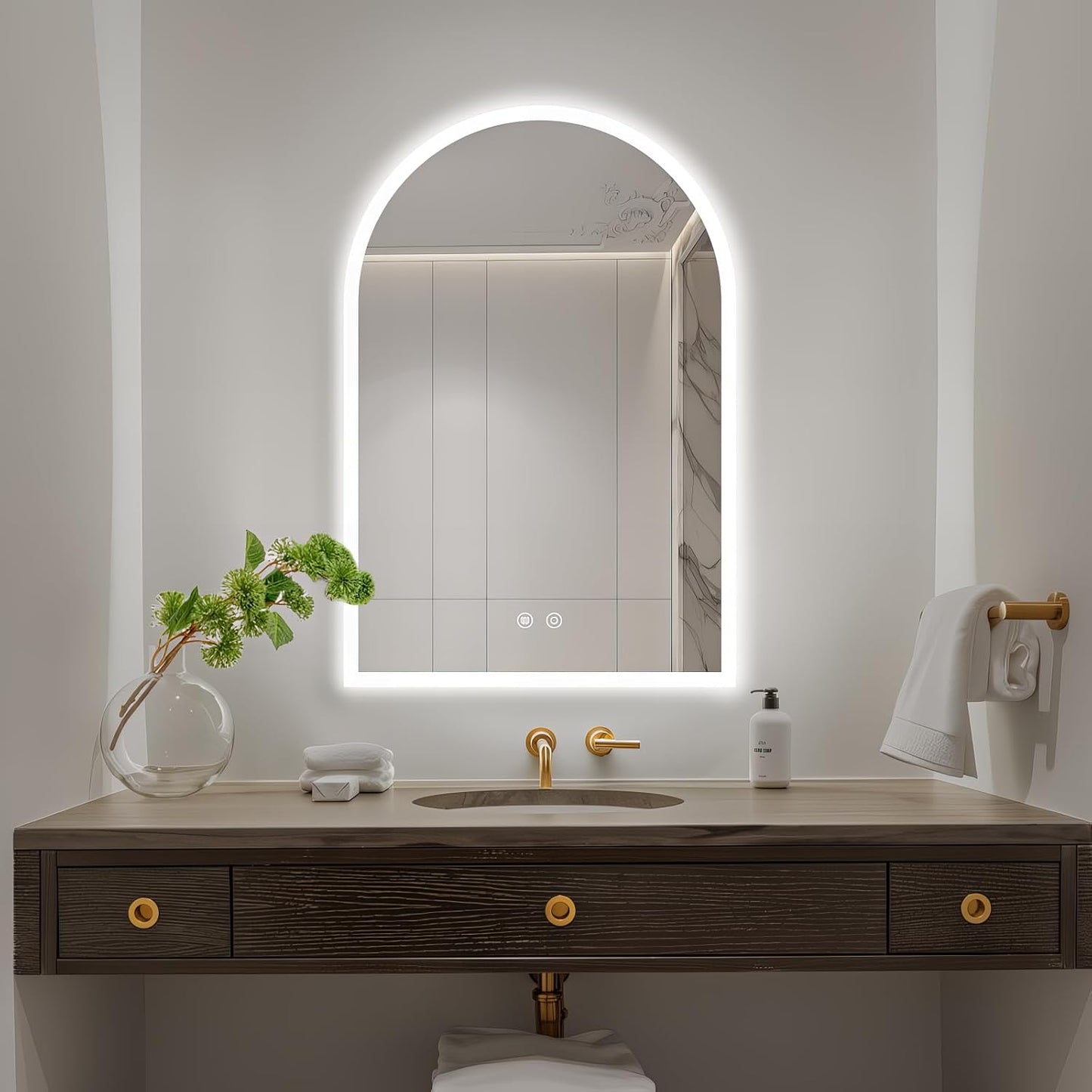 Niccy Arched LED Bathroom Mirror, 36"x24" Arch Frameless Frontlit & Backlit Mirrors for Wall, Arched Lighted Vanity Mirrors with Memory Function for Bathroom Bedroom, Defogger 3 Color, Explosion-Proof