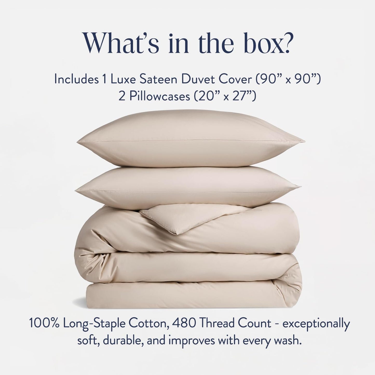 Brooklinen Luxury Sateen Duvet Cover Set - 100% Cotton, Full/Queen Size in Pebble - Includes 1 Duvet Cover and 2 Standard Pillowcases - Best Full/Queen Duvet Covers