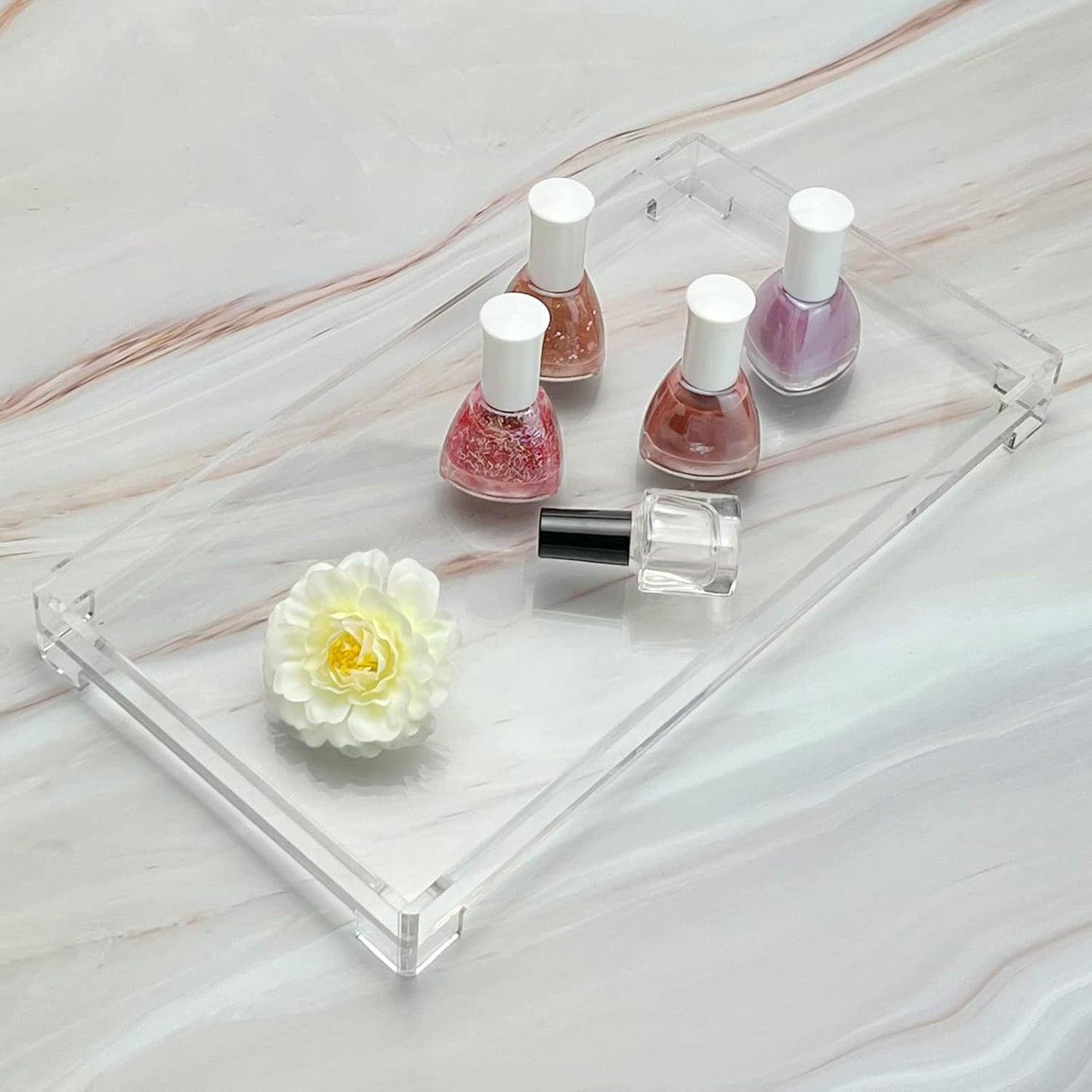Vanity Bathroom Tray, Acrylic Rectangle Decorative Catchall Organizer Storage Tray (Large-Clear)