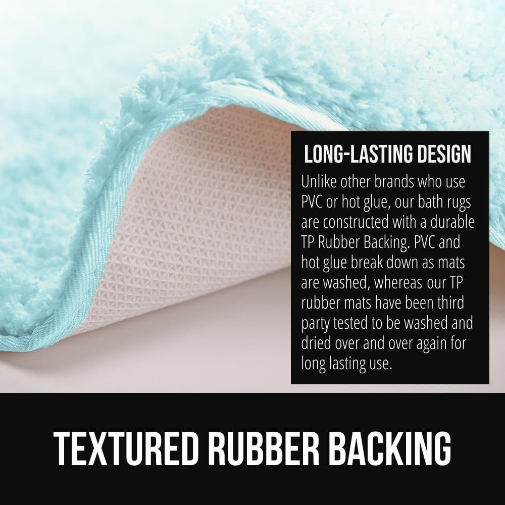 GORILLA GRIP Ultra Soft Plush Bathroom Rugs with Textured Rubber Backing, Absorbent Quick Dry Bath Mat, Machine Washable Shower Mats, Home Décor Accessories Bathmat Rug Essentials, 30 x 18 Light Blue