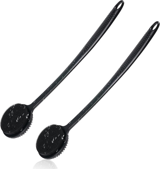 2 Pack Back Scrubber for Shower, 17in Lengthen Long Handle Body Brush, Double Sided Shower Brush for Shower Exfoliating and Massage Can Produce Rich Foam, Long Handle Back Scrubber for Men