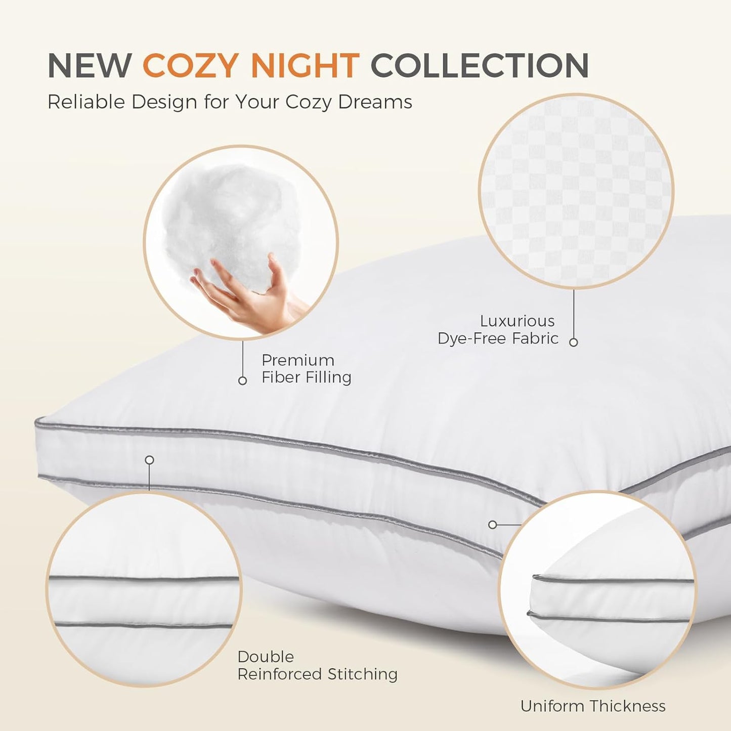 Sweetnight Bed Pillows Standard Size Set of 2, Fluffy Luxury Hotel Collection Gusseted Pillows for Neck and Shoulder, Side Back Stomach Sleeper Pillow, Cozy Night 18"X24"