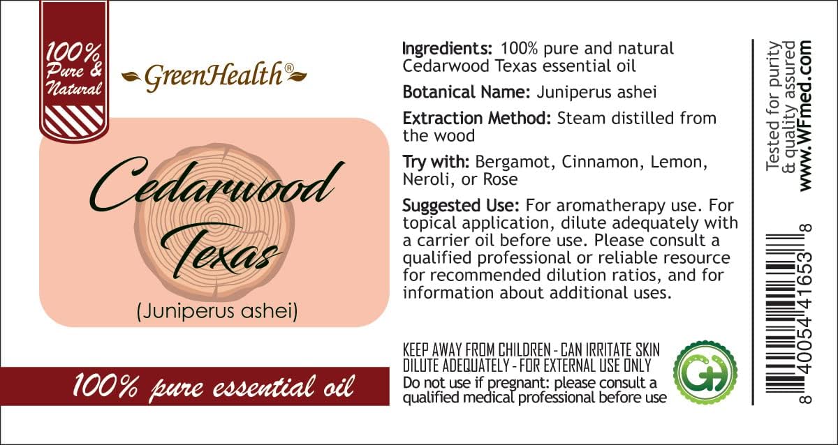 Cedarwood (Texas) Essential Oil - 128 fl oz (1 Gallon) Plastic Bottle w/Cap - 100% Pure Essential Oil by GreenHealth