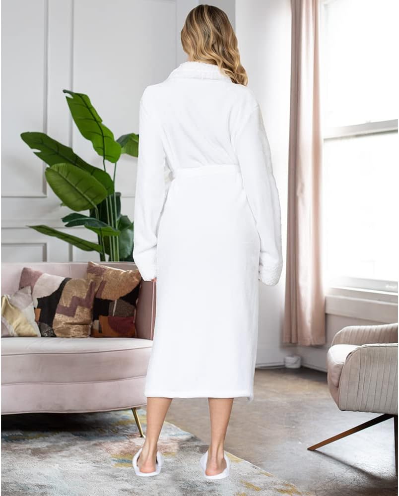 Lotus Linen Plush Robes for Women - Soft Bathrobe, Custom Monogram, Warm Fleece Robe with Pockets