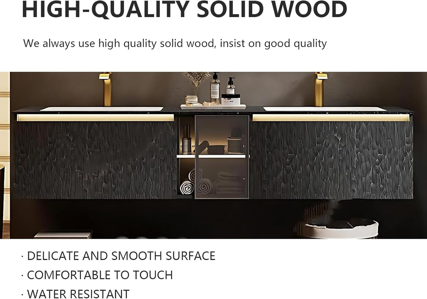 60" Double Bathroom Sink Vanity, Modern Bathroom Vanity Includes LED Smart Defogging Mirror Cabinet & Semi-Open Storage & Ceramic Basin, Floating Bathroom Cabinet with Sensor Light (Charcoal Grey)