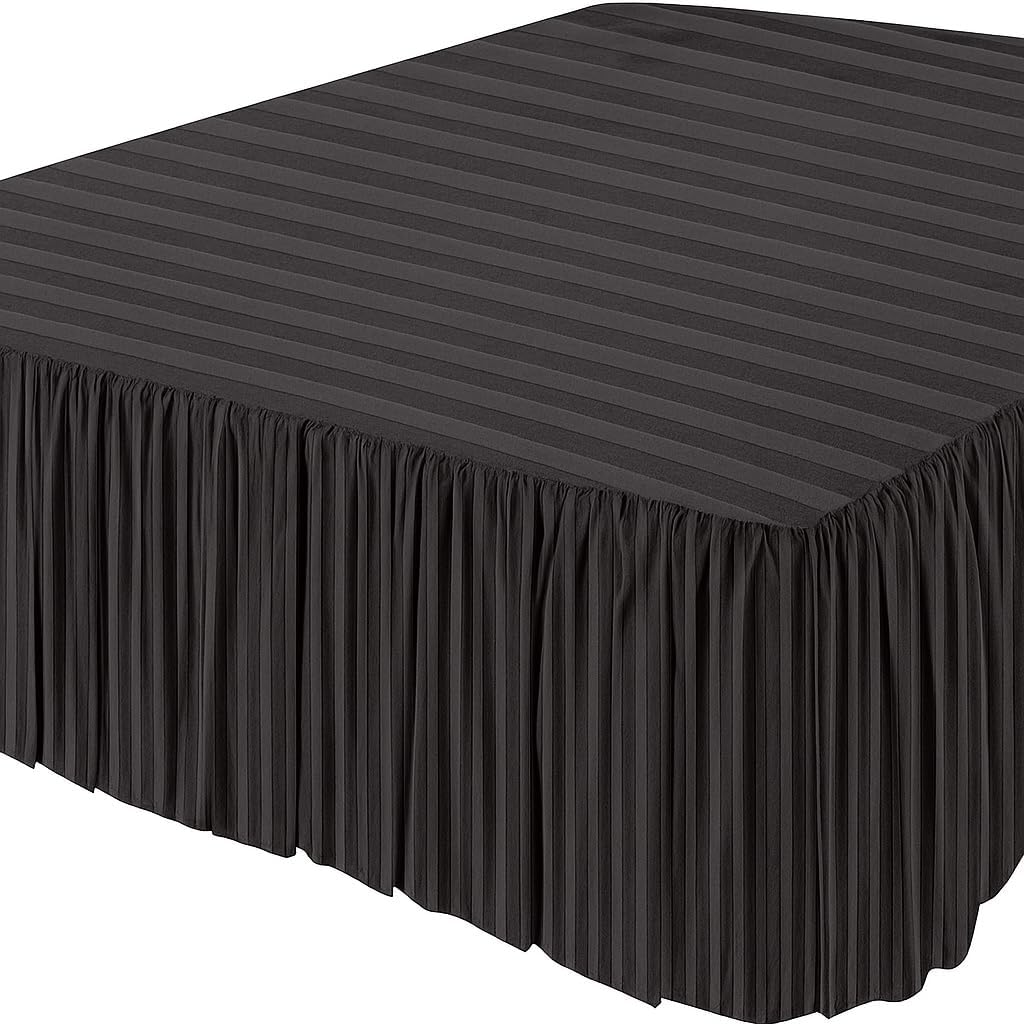 KRISHNA Ruffled Bed Skirt with Split Corners Queen, 100% Microfiber Hotel Quality, 18 Inch Drop Dust Ruffle Gathered Bedskirt with Platform, 60" x 80", Dark Grey Stripe