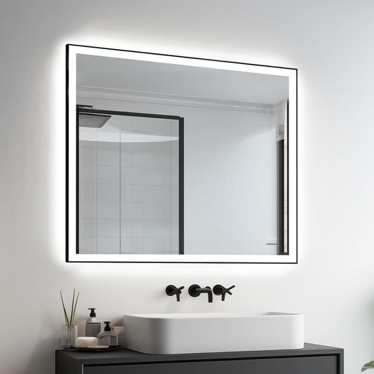 32x40'' LED Bathroom Mirror w/Light, Aluminum Frame, Dimmable Front & Backlit, Anti-Fog, Distortion Free, Light Memory, Tempered & Shatter-Proof Wall Mounted Vanity Silver Coating Mirror