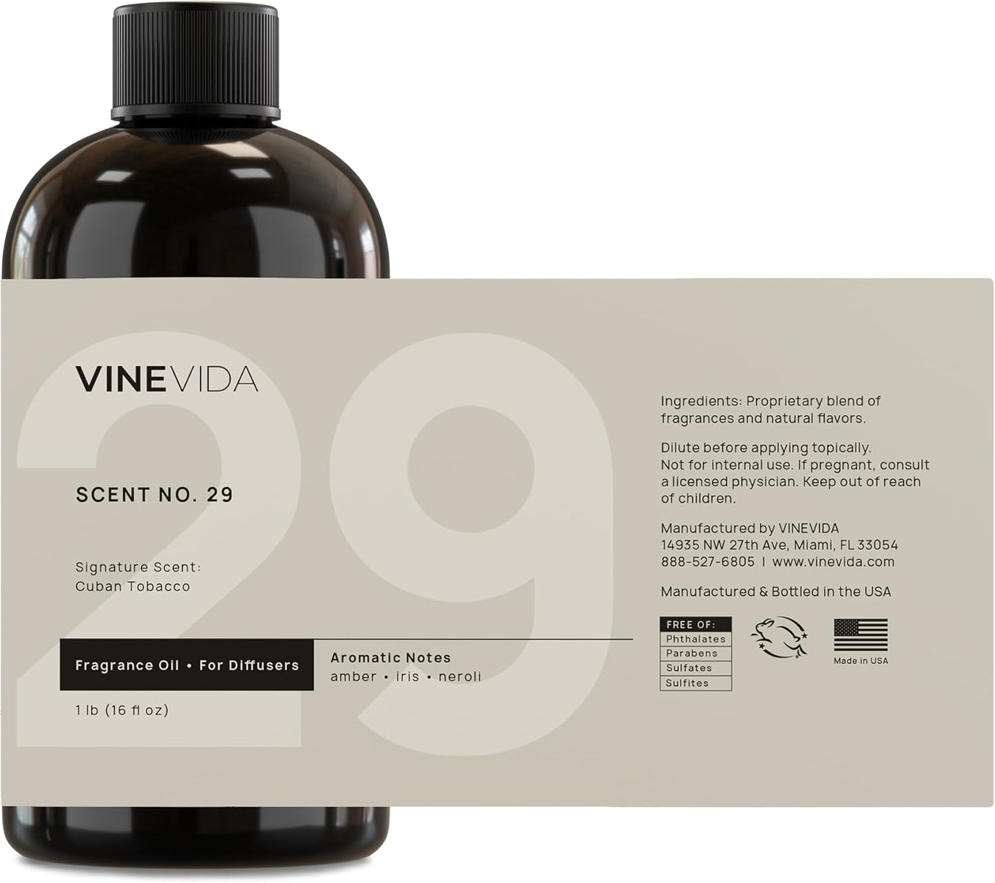 VINEVIDA [16 Fl Oz] Cuban Tobacco Fragrance Oil for Cold Air Diffusers, Essential Oils for Diffuser Oil Refill & Air Freshener Room Spray