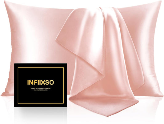 INFIIXSO Mulberry Silk Pillow Case King Size, Silk Pillowcase with Hidden Zipper 20"x36", Extraordinary Smooth and Soft Pillow Cases for Hair and Skin(Coral, 1 Pack)
