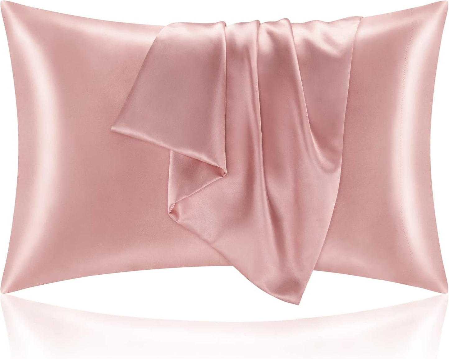 BEDELITE Satin Pillowcase for Hair and Skin, Super Soft and Cooling Similar to Silk Pillow Cases 2 Pack with Envelope Closure, Gift for Women Men(20"x40" King Size, Rose Pink)