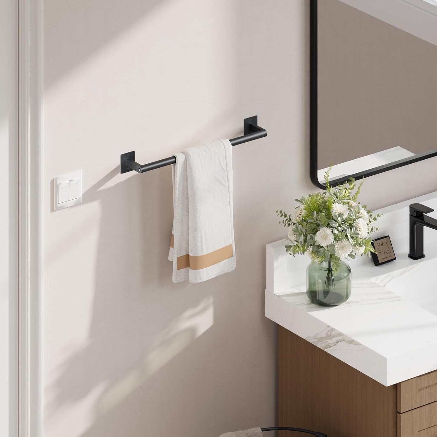 USHOWER Matte Black Towel Bar, 18 Inch Towel Racks for Bathroom Wall Mounted, Heavy Duty Stainless Steel Towel Holder, Easy Installation (Total Length 20 Inch)