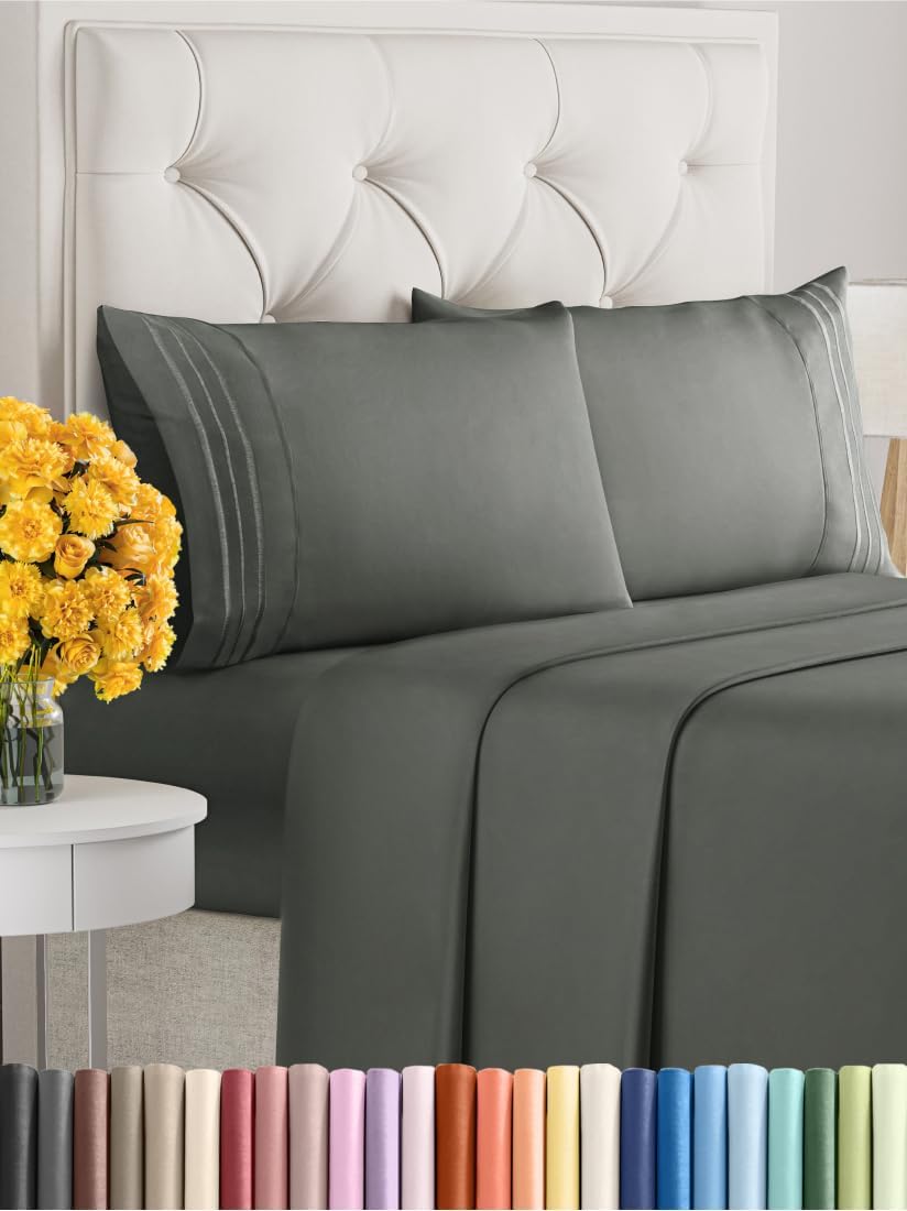 King Size 4-Piece Sheet Set - Extra Soft, Breathable & Cooling - Hotel Luxury Durable Bed Sheets - Deep Pockets, Easy-Fit & Wrinkle-Free - Dark Slate Grey Oeko-Tex