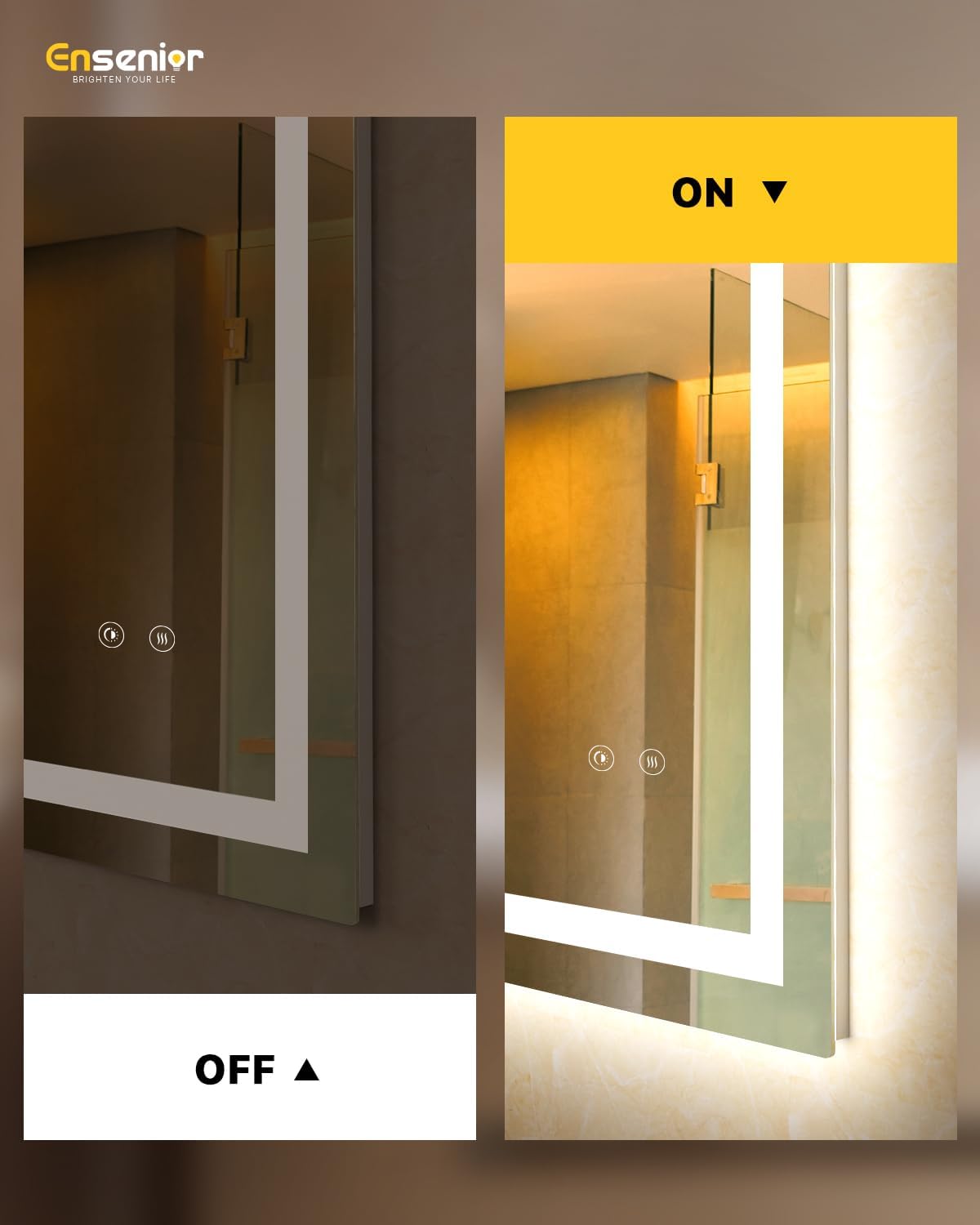 Ensenior LED Bathroom Mirror 60"x 36" with Front and Backlight, Stepless Dimmable Wall Mirrors with Anti-Fog, Shatter-Proof, Memory, 3 Colors, Modern LED Vanity Mirror-ETL & FCC