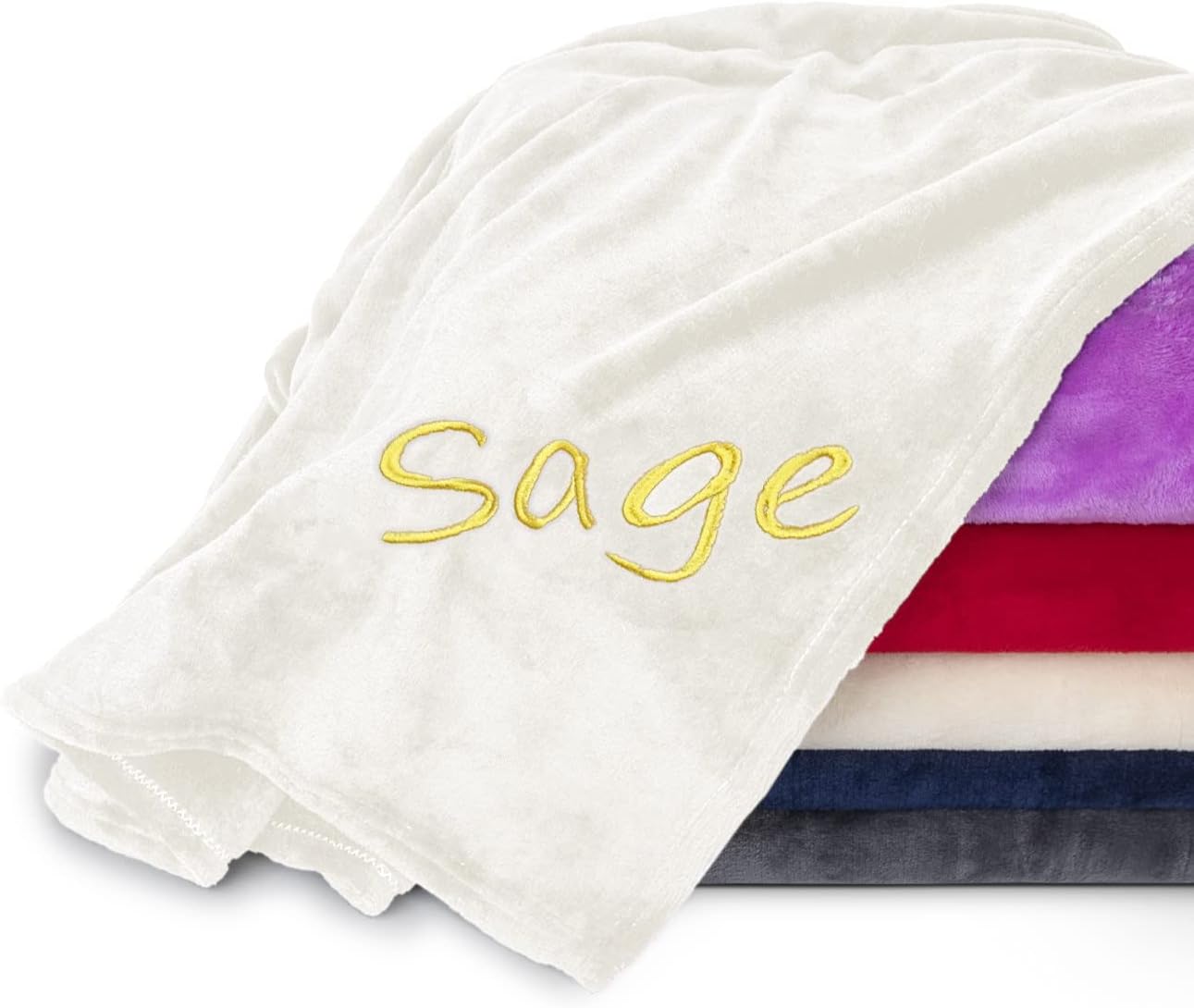 Personalized Blankets for Adults - Custom Blanket with Embroidered Name or Monogram - Soft Fleece Throw Cover for Bed & Couch - Cream (40"x60")