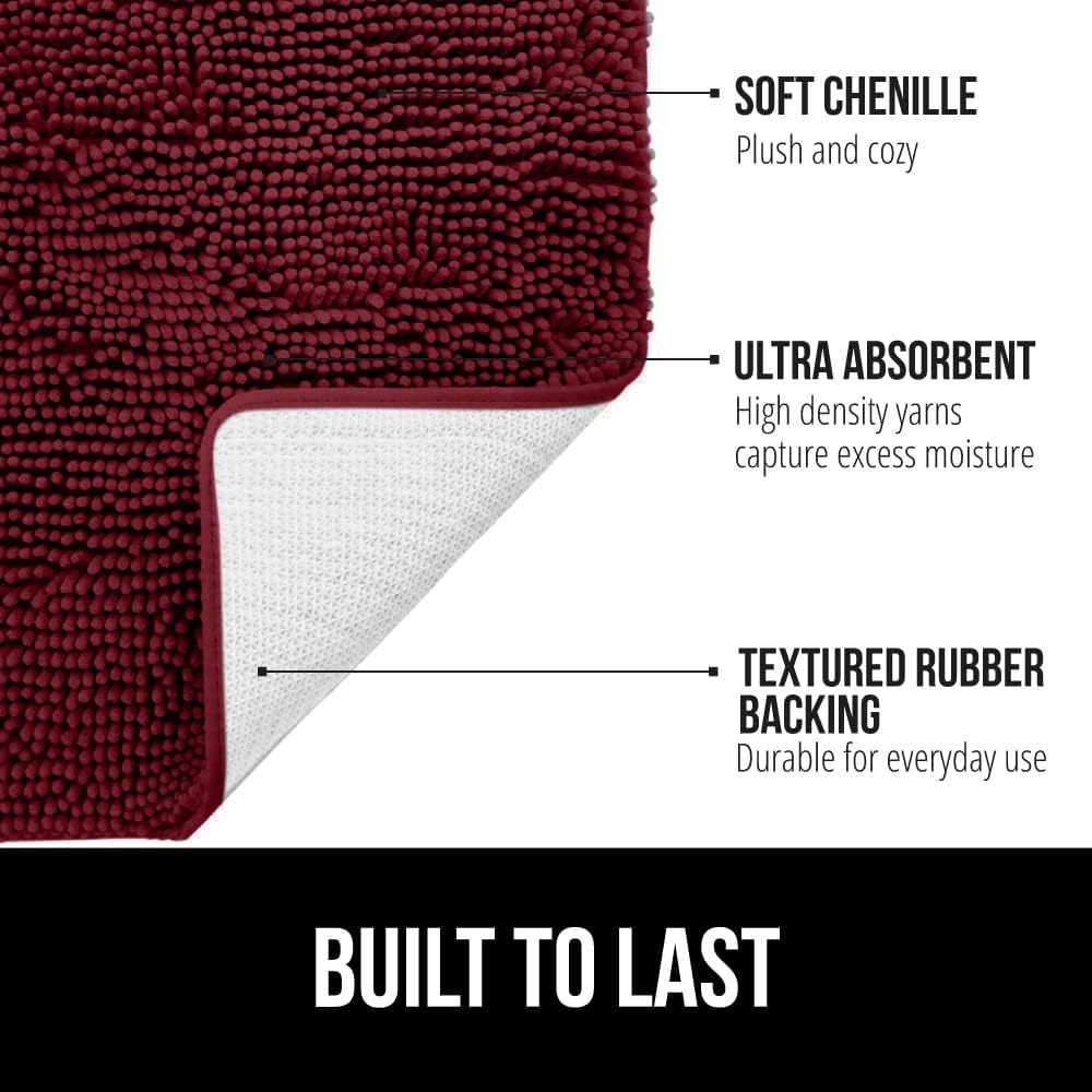 GORILLA GRIP Bathroom Rug Sets, Soft Chenille 2 Piece Area Rugs Set, Toilet Base Mat and 30x20 Carpet, Absorbent Microfiber Washable Mats Dry Quickly, Home Décor and Bath Room Accessories, Burgundy
