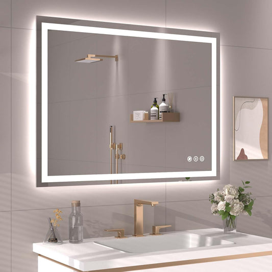 40"X30" LED Bathroom Mirror with Front Lights and Backlit, Anti-Fog, Dimmable, Shatter-Proof Tempered Glass, Lighted Bathroom Vanity Mirror for Wall with 3 Colors, Memory Function