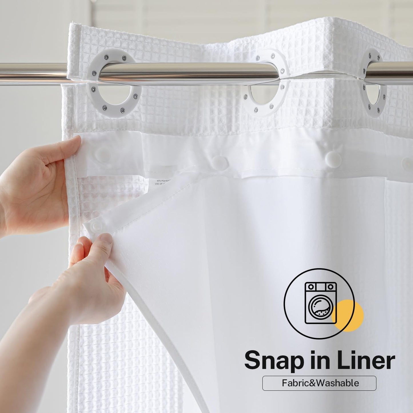 River Dream 54" W Stall No Hook Shower Curtain with Snap in Liner,Cotton Blend Small Shower Curtain for Bathroom,Hotel Quality,Magnets,White,54Wx80L