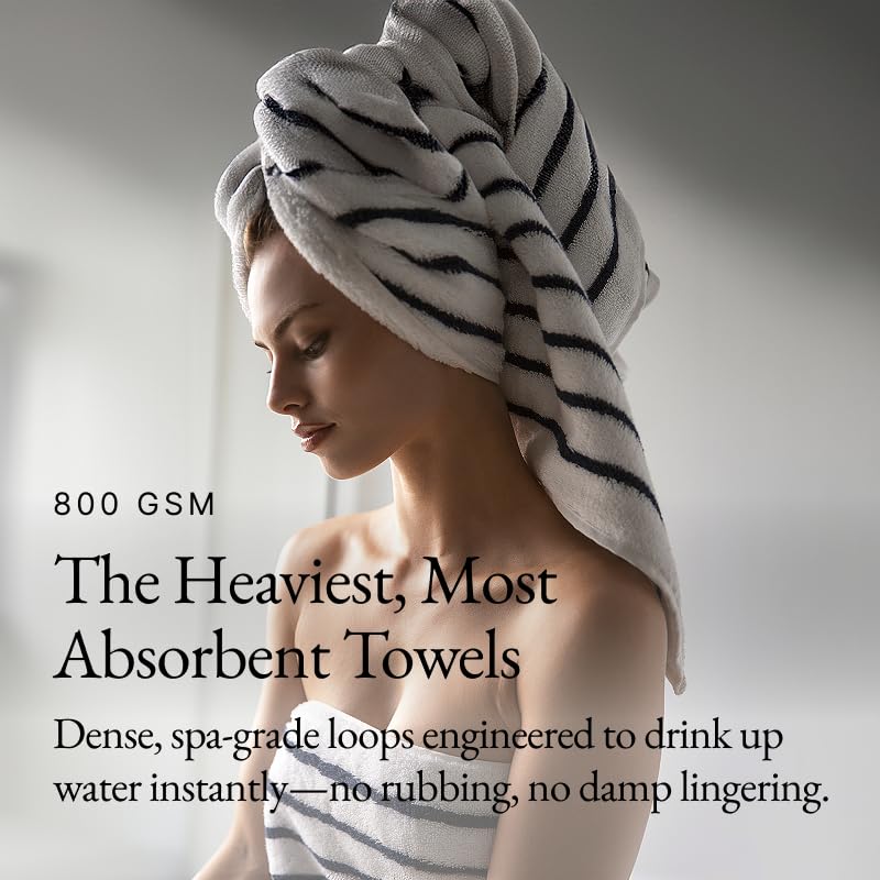 Italic Serene Ultraplush Cotton Bath Towels, 4-Pack (2 Sets of 2), White & Blue Stripes, Large, 800GSM, 100% Cotton, Heavy Duty, Resort Grade Towels (White & Blue Striped)