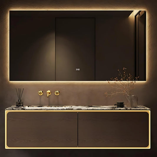 60IN Bathroom Vanity Set with a Single Sink - Embedded Sensor Light Strip & Large Capacity Floating Cabinet | Modern Bathroom Vanities with Defogging Mirror Surface & LED Lighting (Mirror)