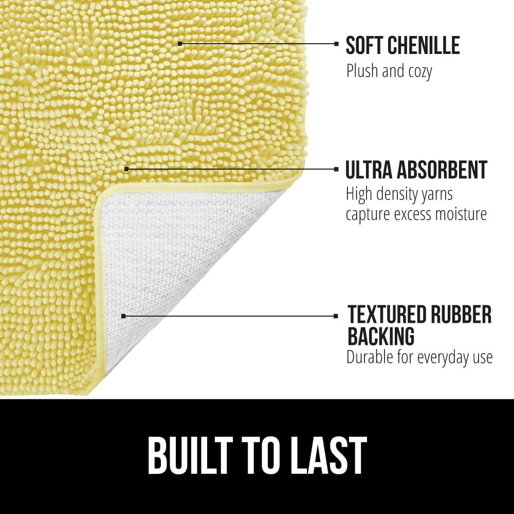 GORILLA GRIP Bath Rug Mat, Thick Soft Absorbent Chenille, Rubber Backing Quick Dry Microfiber Mats, Machine Washable Rugs for Shower Floor, Bathroom Runner Bathmat Accessories Décor, Contour, Yellow