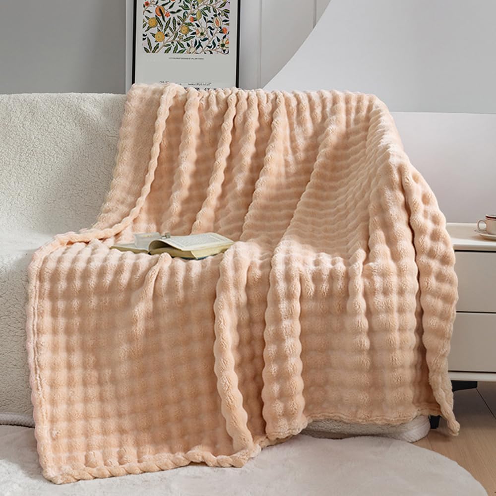 Heated Blanket Throw Blanket,Soft Bubble Fleece Fast Heating Electric Blanket,Heating Blanket with 8 Heat Levels 6 Hours Auto-Off Overheat Protection, Grandma Gift,Apricot Yellow,(Twin Size 62"x84")