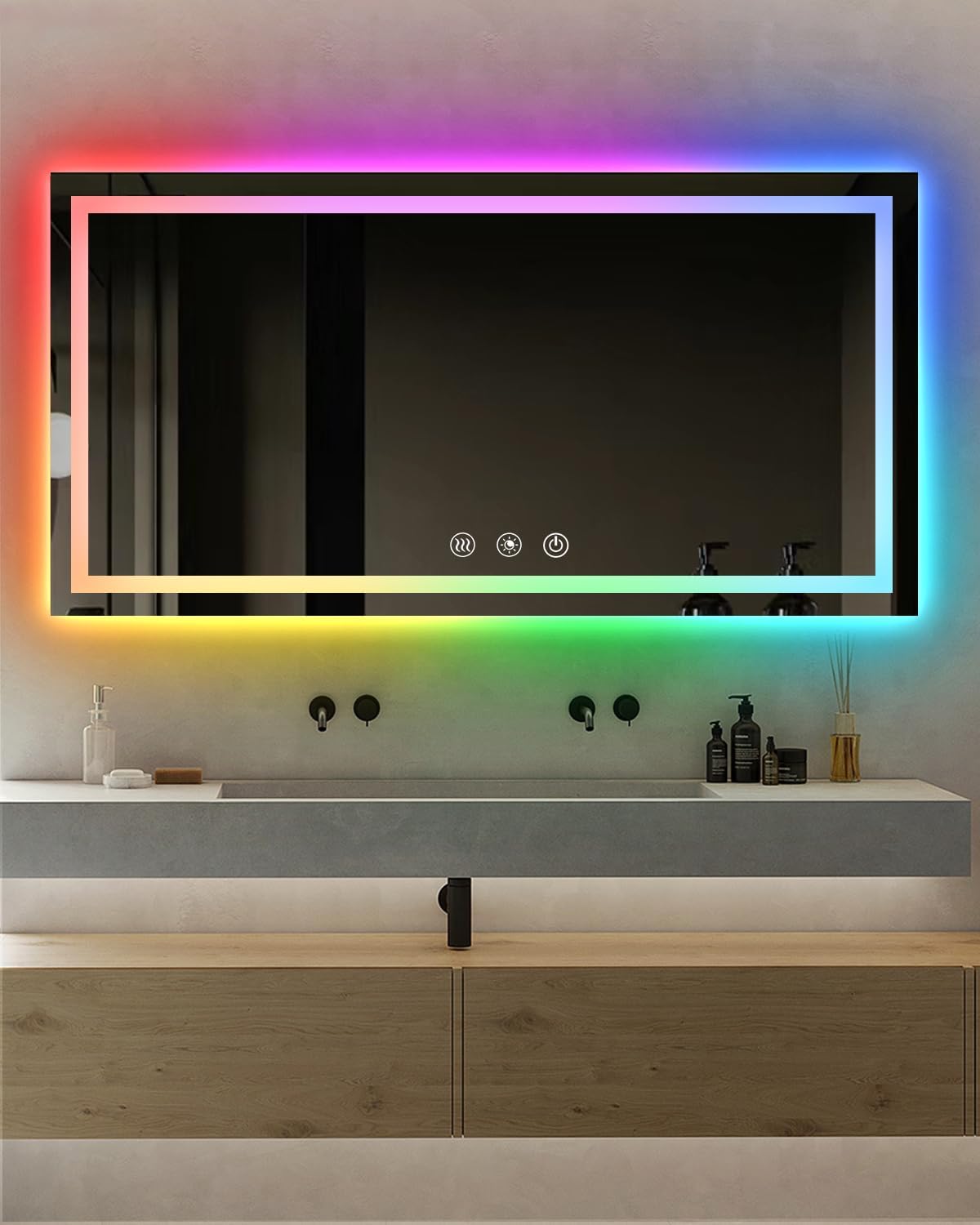 oneup 60x30 Inch Smart LED Bathroom Mirror,RGB Color Changing Bathroom Mirror with Lights,Anti-Fog Wall-Mounted Vanity Mirrors,Dimmable Multicolor Lighted,IP54 Waterproof