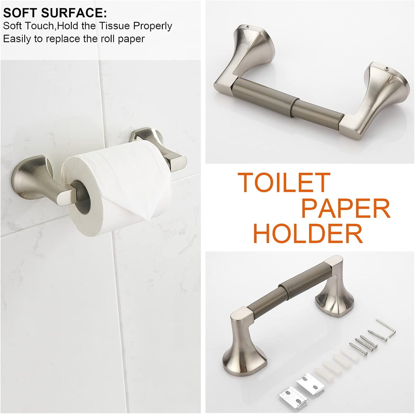 BGL Bathroom Hardware Set Brushed Nickel Adjustable Expandable Towel Bar 4-Piece Bathroom Accessory Set Wall Mounted Robe Hook Toilet Paper Holder Towel Ring Towel Bar