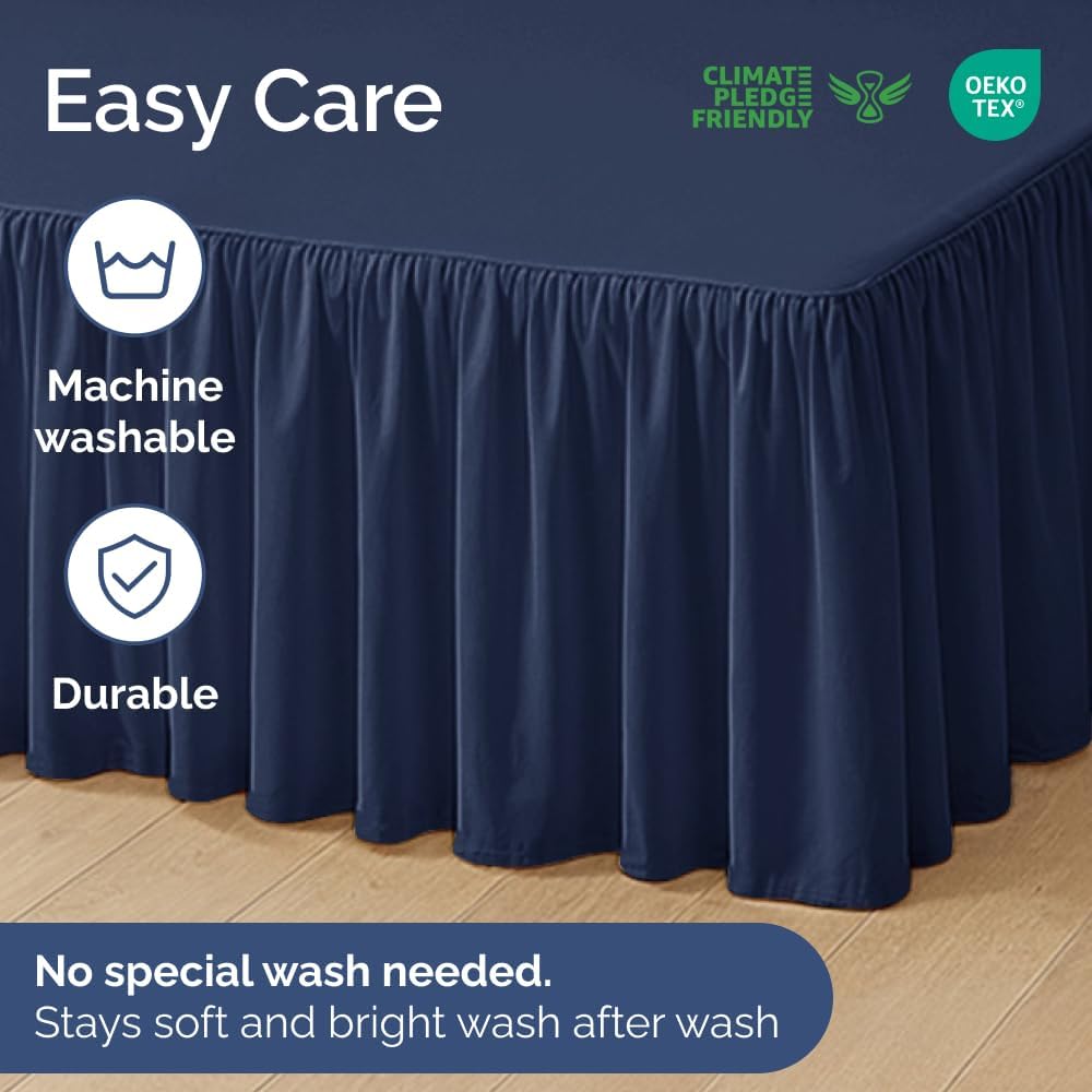 Bedskirt Twin Size Ruffle - 15 inch Drop Dust Ruffle Bed Skirt with Platform - Ultra-Soft, Easy Fit, Premium Hotel Quality - Wrinkle, Fade & Shrink Resistant - for Women, Men, Kids and Teens - Navy