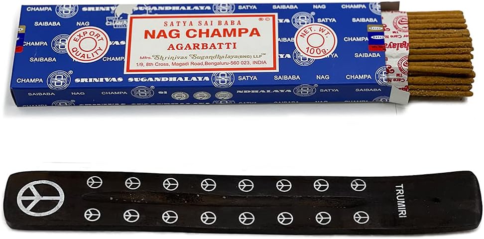 TRUMIRI Incense Stick Holder Bundle with Satya Sai Baba Nagchampa 100g Incense Sticks - Pack of 1 (Approx 100 Sticks)