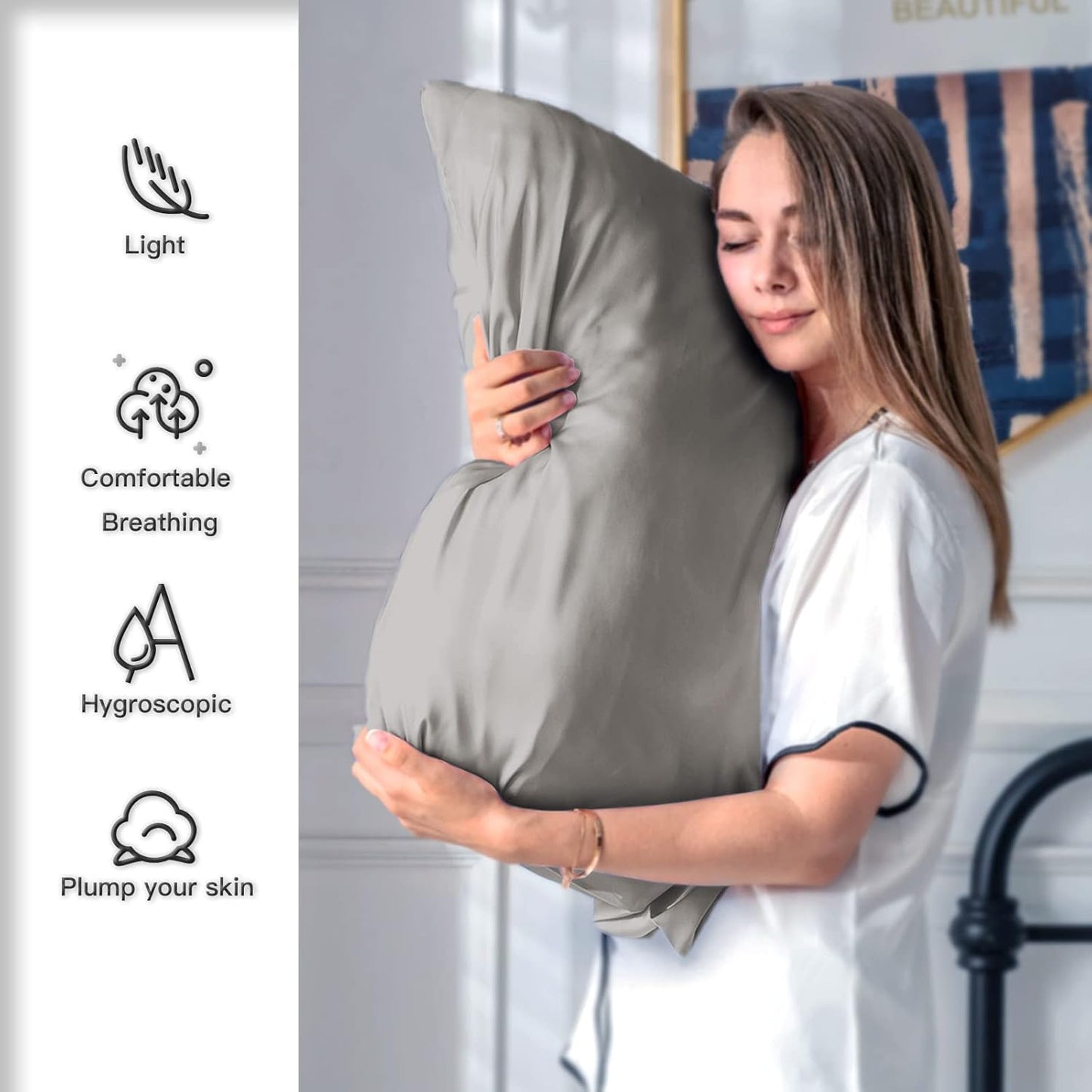 Silk Pillowcase for Hair and Skin,Soft,Breathable and Sliky 100% Silk Pillowcases King Set of 2,Both Sides Natural Mulberry Silk Pillow Cases with Hidden Zipper(King Size 20"X 36",2pcs)