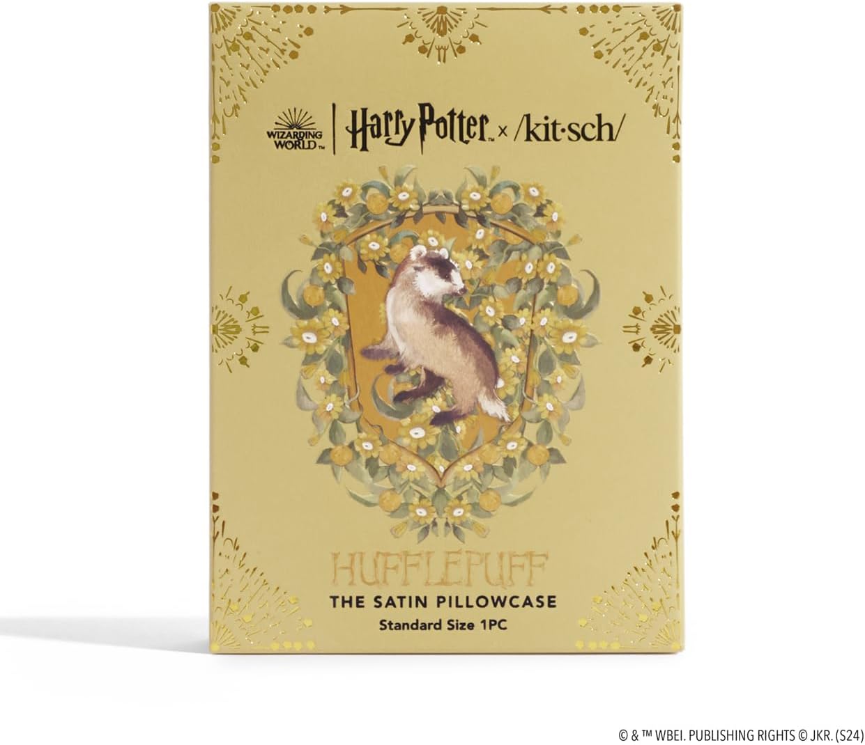 Kitsch x Harry Potter Hufflepuff Satin Pillowcase w/Zipper for Hair & Skin – Double-Sided, Softer Than Silk, Wrinkle-Free, Machine Washable, Frizz Control, Breakout Prevention - Queen/Standard(19x26)