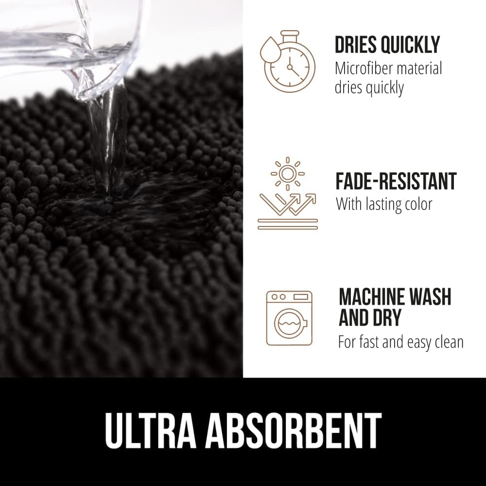 GORILLA GRIP Bathroom Rug Sets, Soft Chenille 2 Piece Area Rugs Set, Toilet Base Mat and 30x20 Carpet, Absorbent Microfiber Washable Mats Dry Quickly, Home Décor and Bath Room Accessories, Black