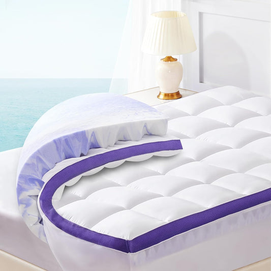 Dual Layer 4 Inch Memory Foam Mattress Topper California King - 2 Inch Gel Memory Foam and 2 Inch Pillow Top Mattress Pad,7-Zone Egg Crate Mattress Topper