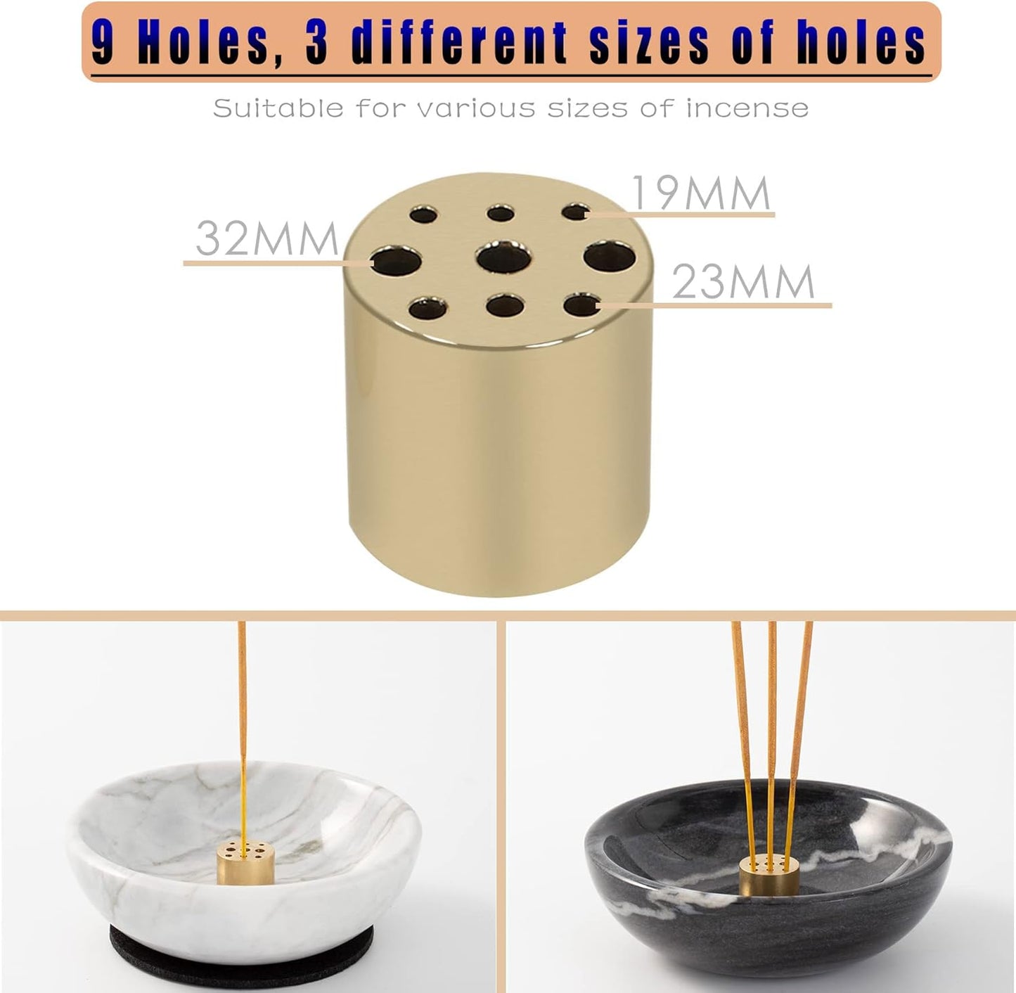 Incense Holder, Natural Marble Incense Holder for Sticks with 9 Holes, Handmade Incense Stick Burner Ideal for Smudging, Incense Burning, Decoration