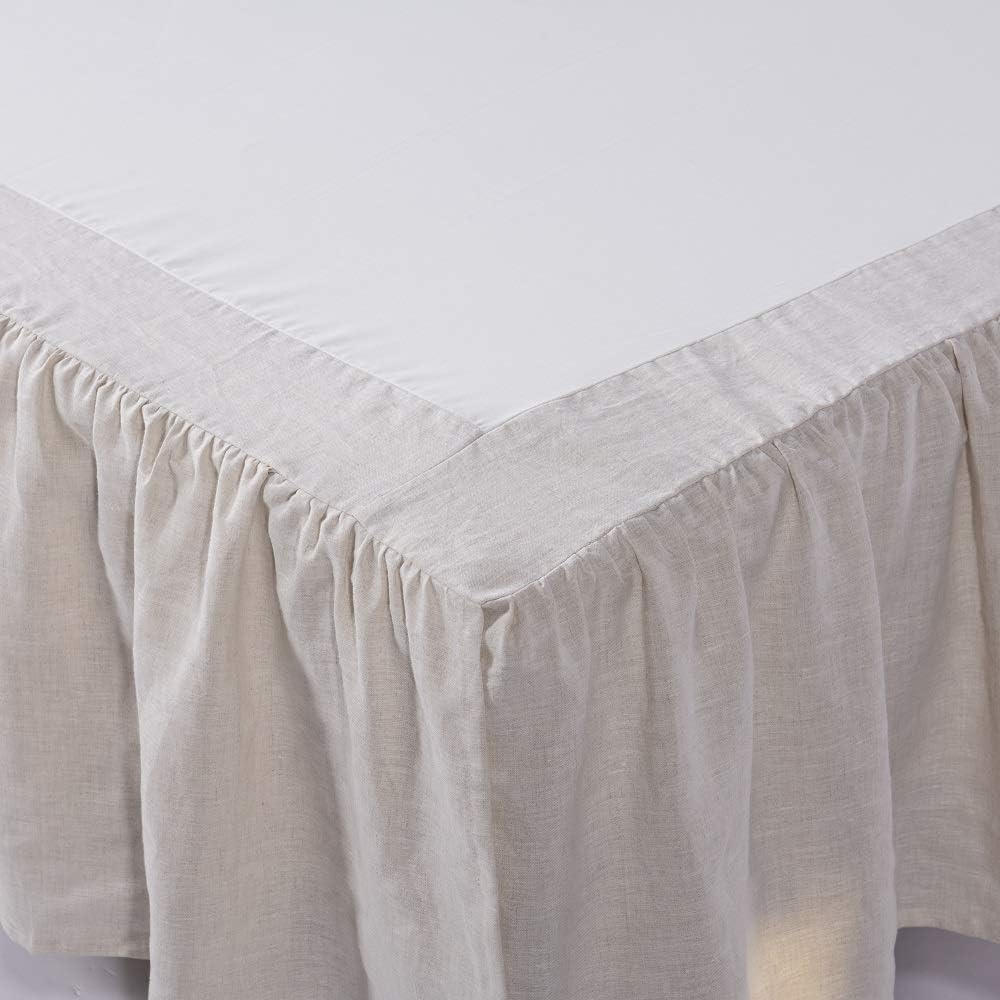 meadow park Washed Linen bedskirt, King Size 78" W x 80" L, Drop 16", Super Soft Ruffle, Natural Linen Color