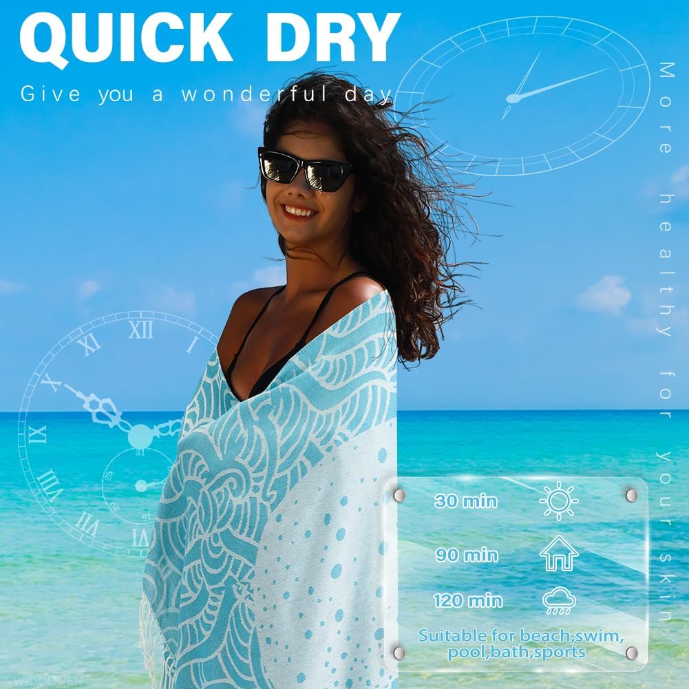 2 Pack Turkish Beach Towel Quick Dry Absorbent Cotton Lightweight Thin Bathroom Bath Pool Swim Towels Extra Large Oversized Sand Free Beach Accessories Essentials Stuff Cloud Adults Gift