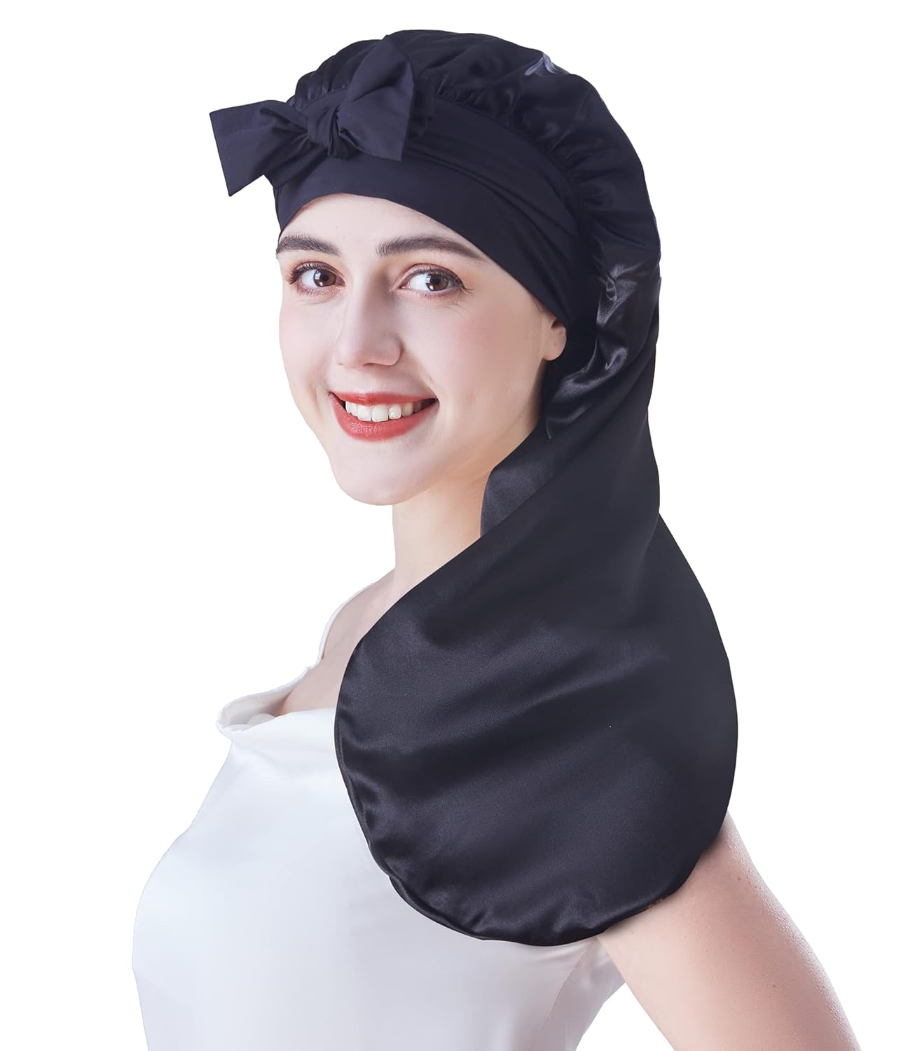 Cocheng Mulberry Silk Bonnet for Sleeping Long Silk Bonnet for Curly Hair Braids Cap for Women Silk Cap with Tie Band
