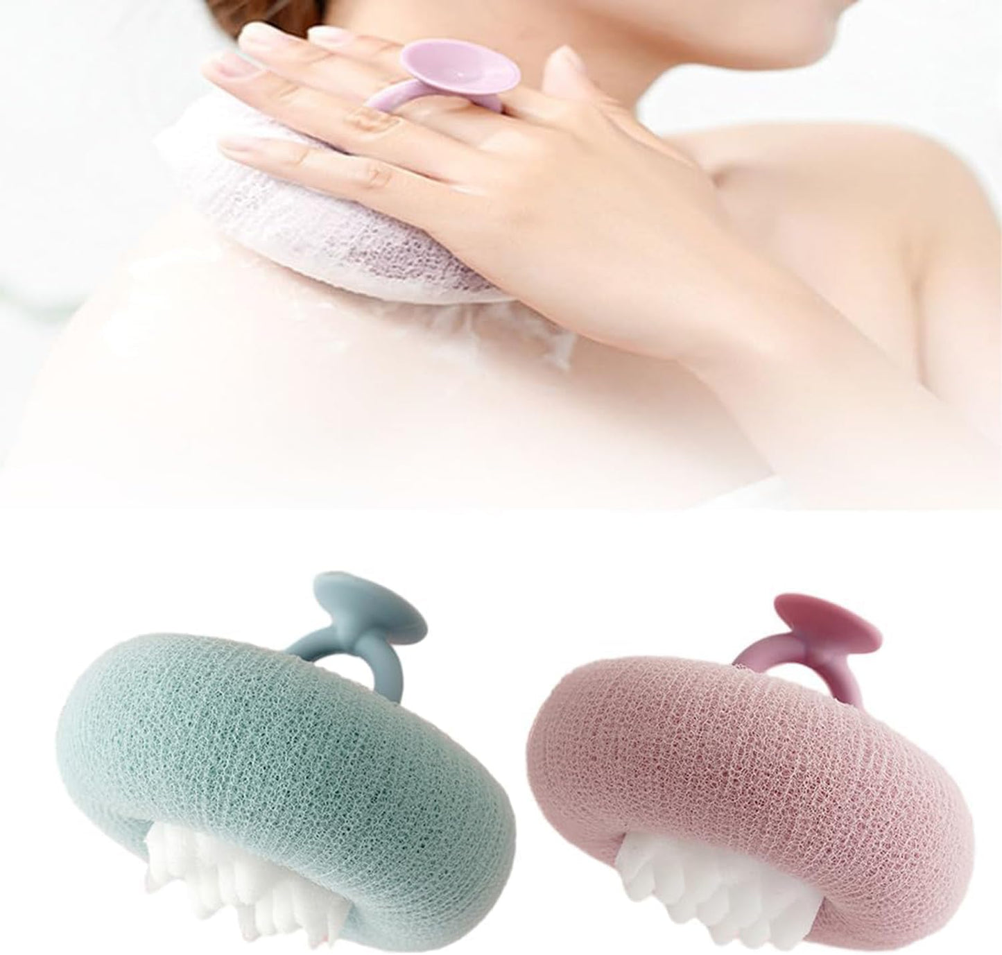 Super Soft Sunflower Suction Cup Bath Ball, ponge Mesh Pouf Shower Ball for Women, Men Shower,2024 Upgraded 2-in-1 Sunflower Bath Ball,Exfoliating Bath Sponge Cleaning Brush. (Purple+Green)